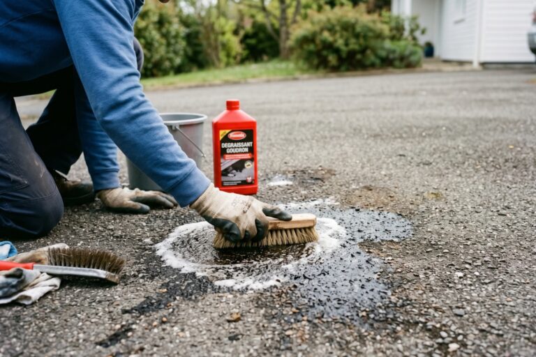Comment enlever une tache d'huile moteur sur goudron